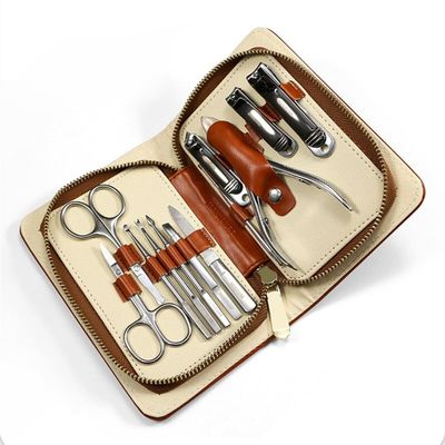 12 Pcs Manicure Set Folding Bag Foot and Face Care Tool Stainless Steel Nail Clipper Kits,Dark Khaki