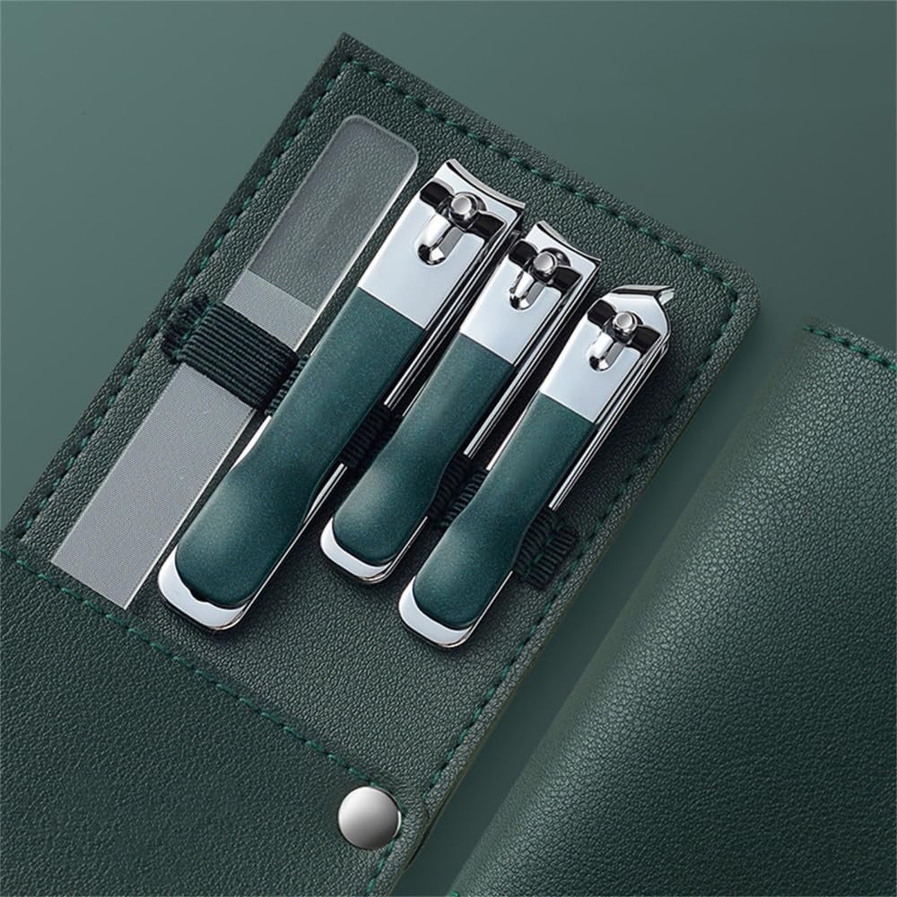 4pcs Nail File Nail Scissors Clipper Manicure Pedicure Kit Convenient to Use Manicure Set Sturdy for Travelling,Army Green,A