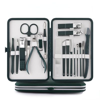 8-23pcs/set Nail Cutter Set Stainless Steel Nail Clipper with Folding Bag Nail Supplies,Dark Green18pcs