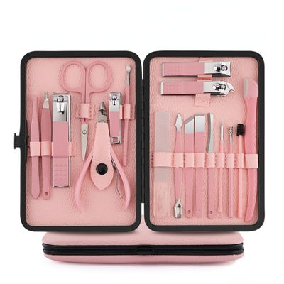 8-23pcs/set Nail Cutter Set Stainless Steel Nail Clipper with Folding Bag Nail Supplies,Pink 18pcs
