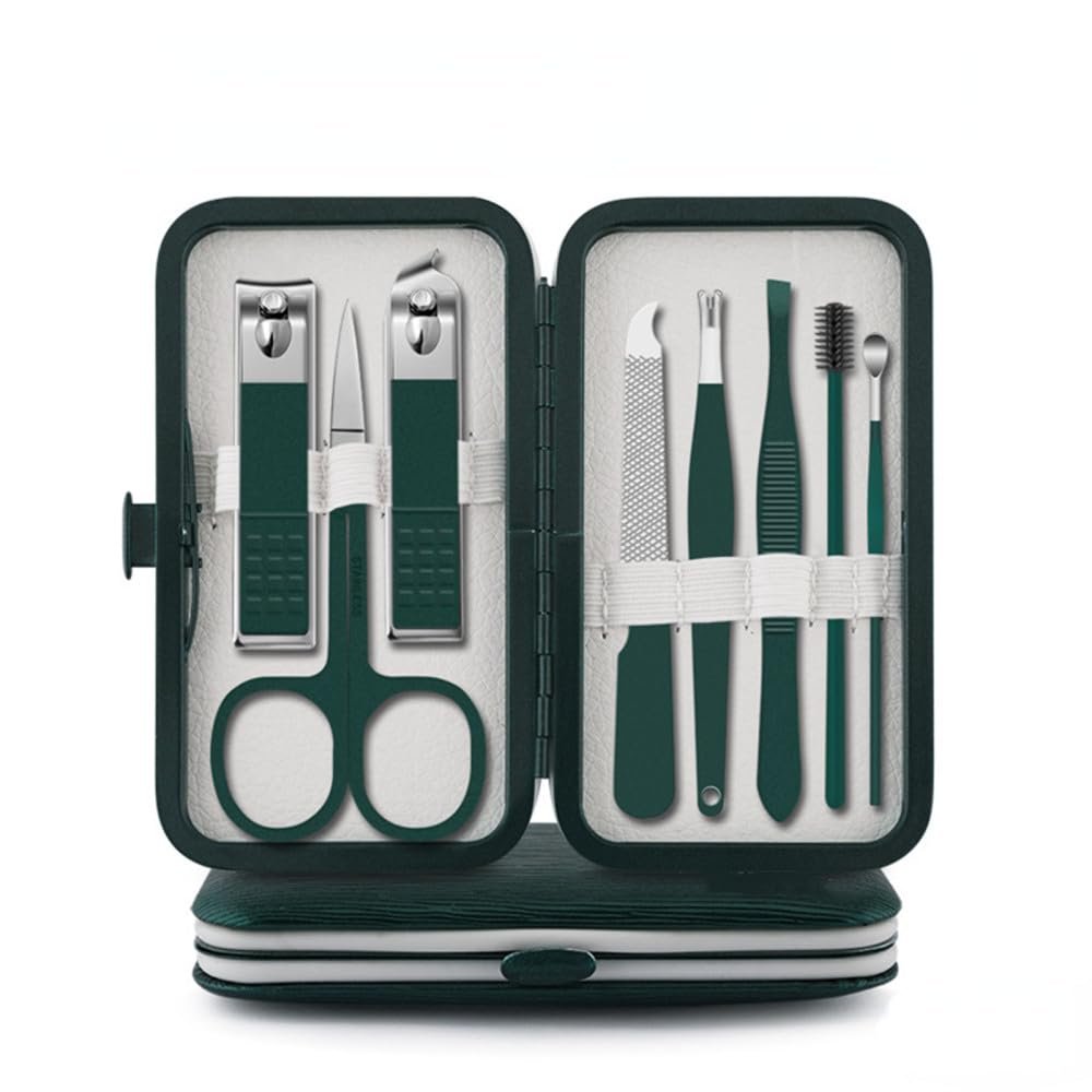 8-23pcs/set Nail Cutter Set Stainless Steel Nail Clipper with Folding Bag Nail Supplies,Dark Green 8pcs