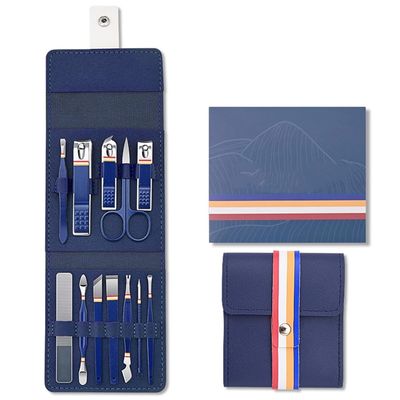 12-16pcs/set Nail Cutter Set Stainless Steel Nail Clippers Set with Folding Bag Manicure Cutter Kits Scissors Makeup Beauty Tool,12 pcs Blue