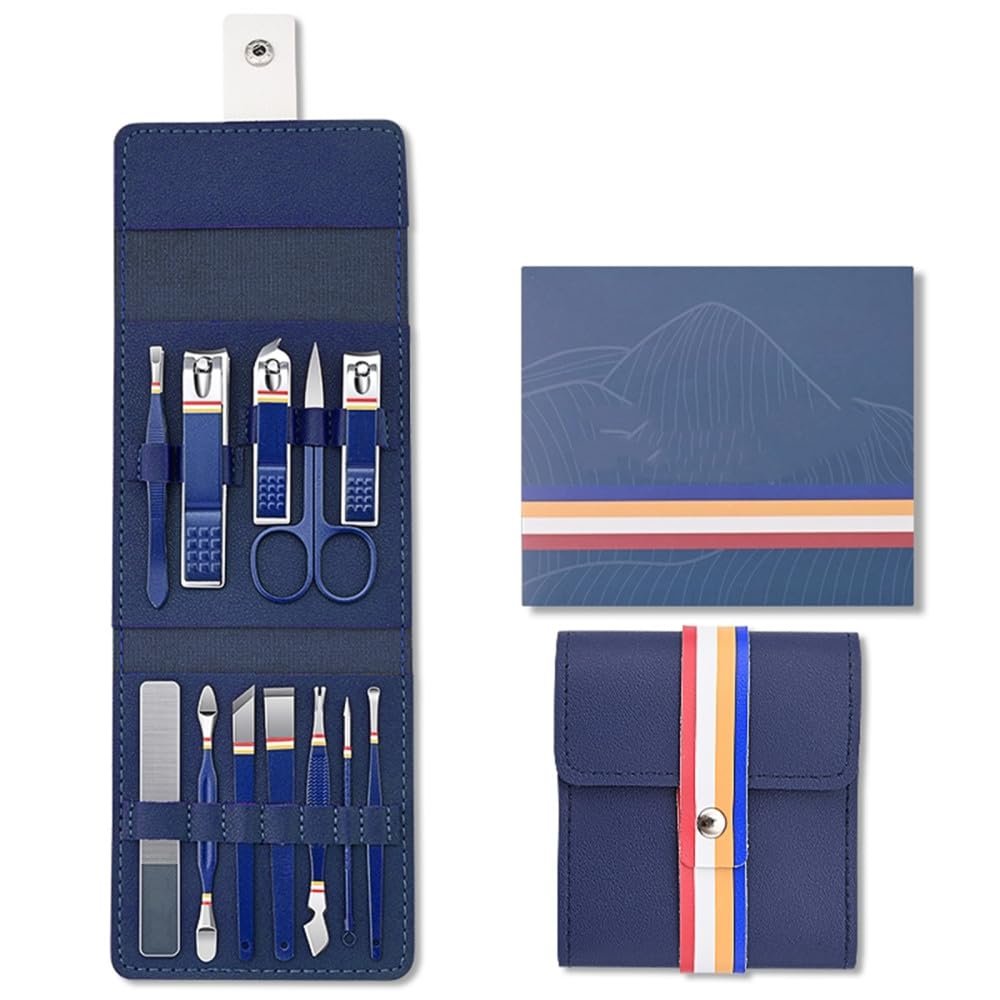 12-16pcs/set Nail Cutter Set Stainless Steel Nail Clippers Set with Folding Bag Manicure Cutter Kits Scissors Makeup Beauty Tool,12 pcs Blue