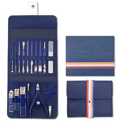 12-16pcs/set Nail Cutter Set Stainless Steel Nail Clippers Set With Folding Bag Manicure Cutter Kits Scissors Makeup Beauty Tool,16 pcs blue