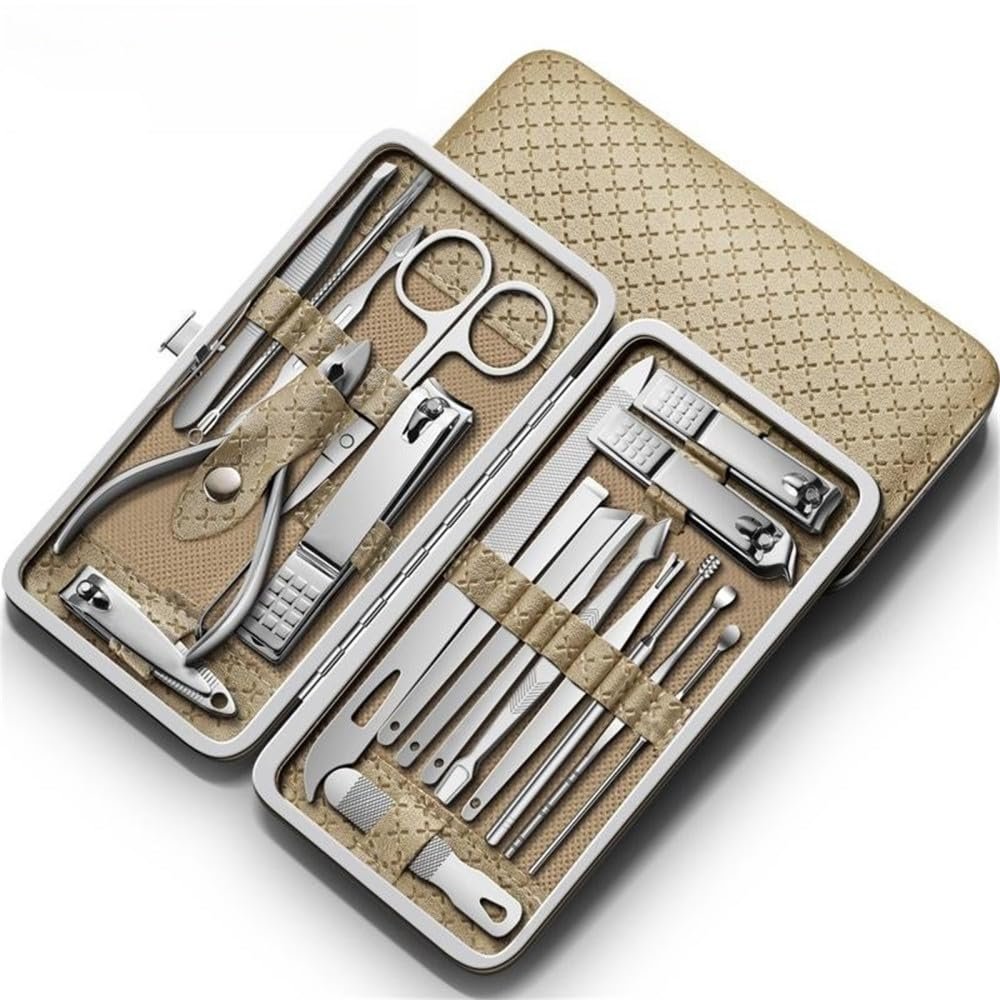 19 In1 Stainless Steel Manicure Set Nail Clipper Kit of Pedicure Tools Ingrown Nail Trimmer Sets Kits,Golden