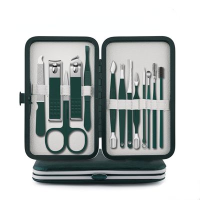 8-23pcs/set Nail Cutter Set Stainless Steel Nail Clipper with Folding Bag Nail Supplies,Dark Green 13Pcs