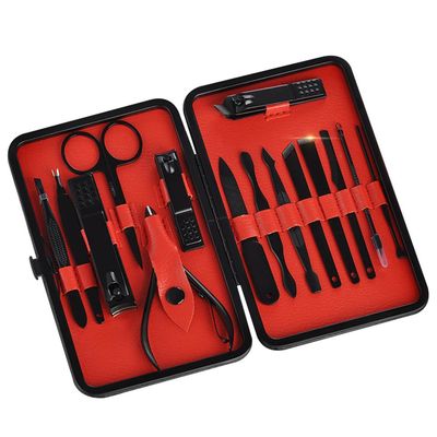 9-piece Stainless Steel Black Nail Clippers Set Eyebrow Clip Tweezers Large Opening Home Manicure Tool,15pcs set red,A
