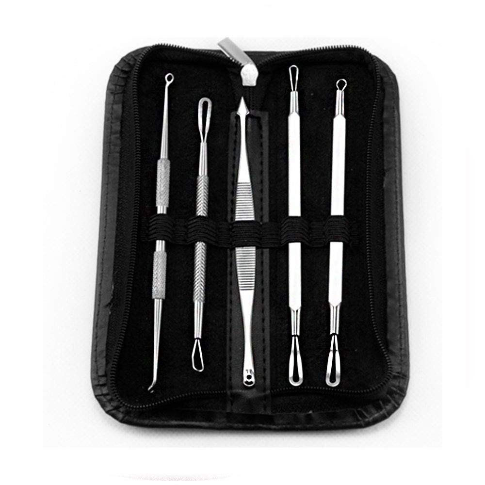 5PCS Stainless Steel Blackhead Remover Acne Needles Tools Set for Nose Face Skin Blackheads Acne Comedone Blemishes Removal Tool Silver