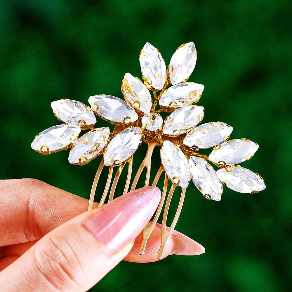 Foyte Wedding Hair Comb Crystal Bridal Headpieces Rhinestone Hair Pieces Bridesmaid Side Combs Hair Accessories for Women and Girls (gold)