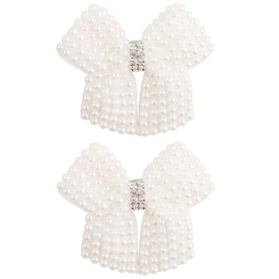 White Pearl Hair Bows With Hair Clips For Girls Kids Boutique Layers Bling Rhinestone Center Bows Hairpins Hair Accessories (Color : 5x6cm 2pcs 051402, Size : Medium)