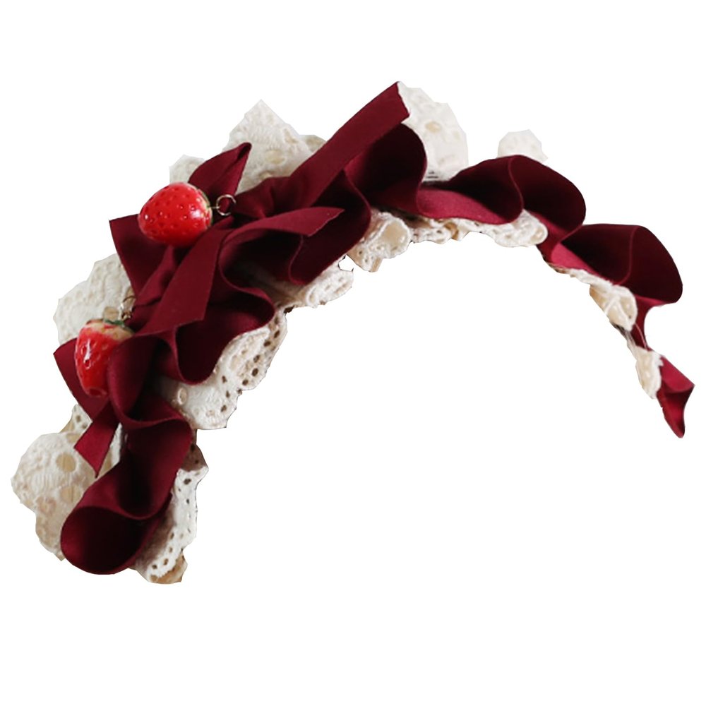 YOMORIO Womens Strawberry Maid Cosplay Hair Hoop Lolita Cute Bows Headwear Vintage Lace Hairband (#6)