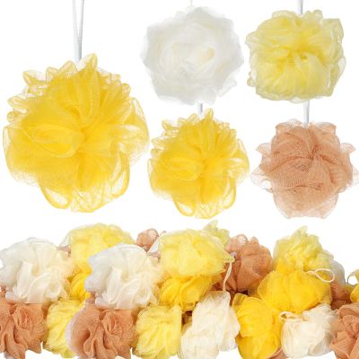 CHENGU 80 Pcs Loofah Bulk Sponge Bath Sponges for Shower Bath Loofah Bulk Shower Pouf Shower Puff Wash Body Pouf Mesh Loofah Exfoliating Body Scrubber for Baby Women Men, 20g (Yellow Series), White
