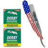 The Shave Factory Straight Edge Razor Kit - with Single Stainless Steel razors for men from (USA, Derby Professional Single Edge) view 1