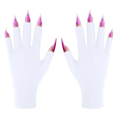 UV Gloves for Gel Nail lamp, Professional UPF50+ UV Protection Gloves for Manicures, Anti UV Fingerless Gloves for Nail Art Skin Care Protecting Hands from UV Light Harm (White)