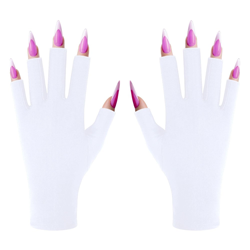 UV Gloves for Gel Nail lamp, Professional UPF50+ UV Protection Gloves for Manicures, Anti UV Fingerless Gloves for Nail Art Skin Care Protecting Hands from UV Light Harm (White)