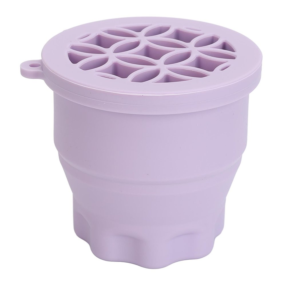 Foldable Silicone Makeup Brush Cleaner Cup, Makeup Brush Cleaner Bowl Cosmetic Brush Cleaning Pad Drying Rack Silicone Scrubber Bowl Portable Washing Tool (Pink or Purple) (Purple)