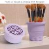 Foldable Silicone Makeup Brush Cleaner Cup, Makeup Brush Cleaner Bowl Cosmetic Brush Cleaning Pad Drying Rack Silicone Scrubber Bowl Portable Washing Tool (Pink or Purple) (Purple) view 3