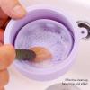 Foldable Silicone Makeup Brush Cleaner Cup, Makeup Brush Cleaner Bowl Cosmetic Brush Cleaning Pad Drying Rack Silicone Scrubber Bowl Portable Washing Tool (Pink or Purple) (Purple) view 4