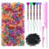 1008 Pcs Hair Beads Kit for Girls and Kids Hair Braids, 500Pcs 9x6mm Glitter Pony Beads, 500Pcs Mini Elastic Rubber Bands, 5Pcs Quick Beaders, 1Pcs Rattail Comb and 2Pcs Duckbill Clips view 1