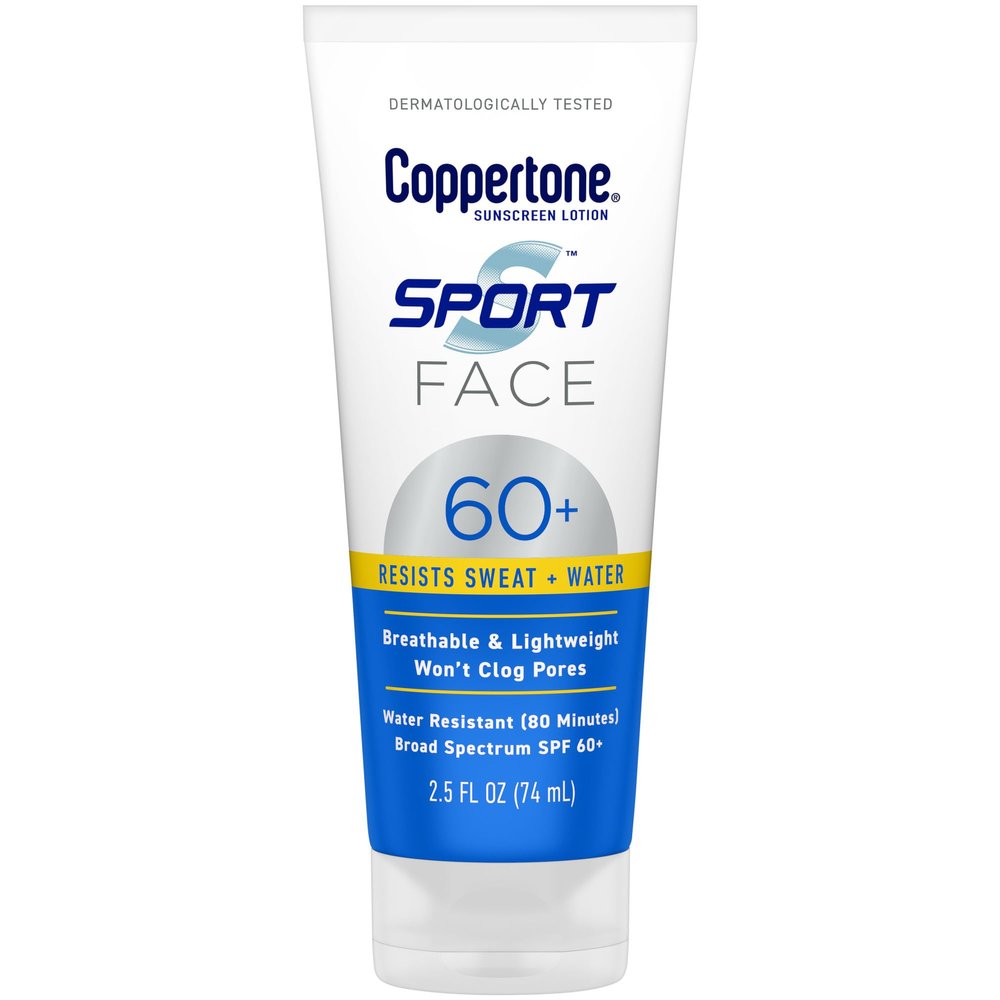 Coppertone Sport Face Sunscreen Lotion SPF 60+, Water Resistant Sunscreen with Broad Spectrum SPF 60+, Lightweight and Breathable, 2.5 Fl Oz Tube