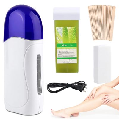 Dr.Pedi Roll on Wax Kit for Hair Removal Waxing Roller for Leg, Body, Arm, Bikini Area Wax Roller Warmer Waxing Kit for Women (Aloe)