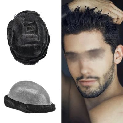 F M FACE MIRACLE NEW YORK Mens Toupee 0.12mm Thickness Skin Hair Systems For Men Durable Mens Hair Replacement System Natural Hairline Toupee For Men PU8 X10#1 Jet Black-120% density