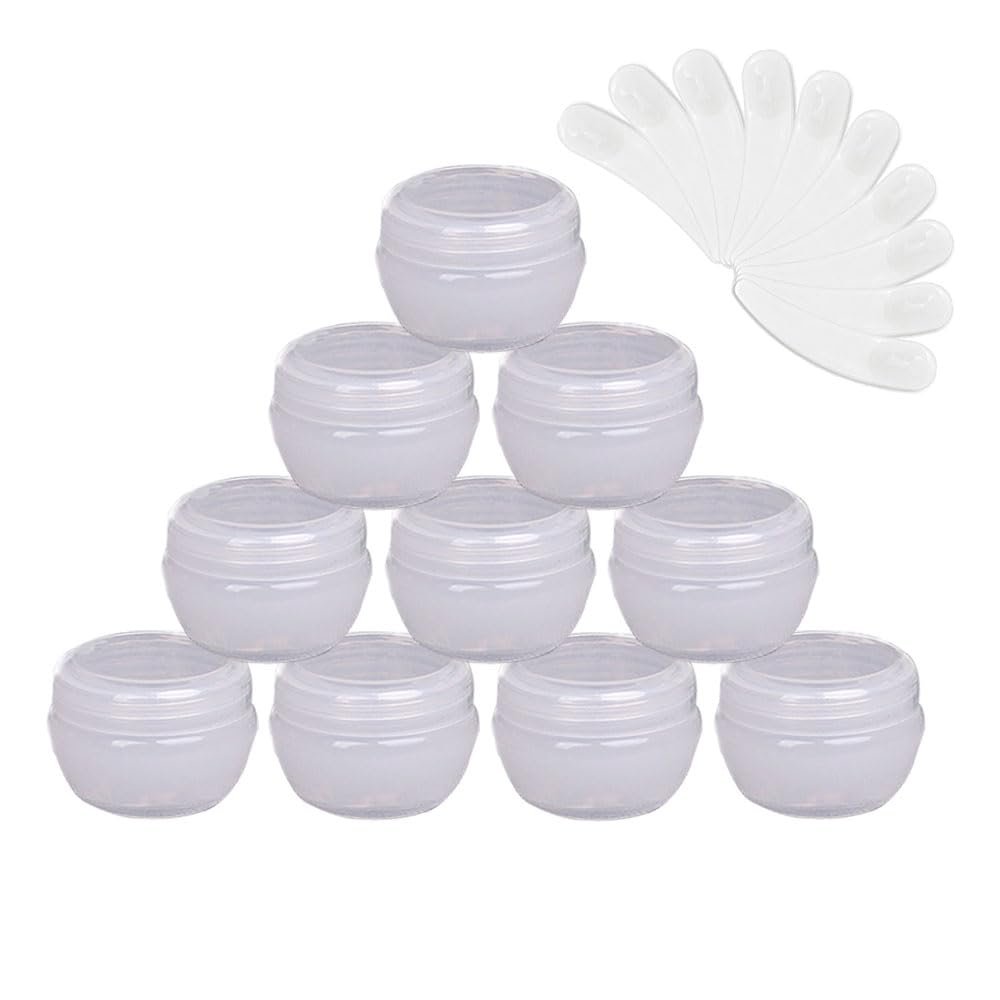 10Packs 20G/20ML Frosted Container Jars with Inner Liner for Scrubs, Oils, Salves, Creams, Lotions, Makeup Cosmetics with Mini Spatulas (transparent)