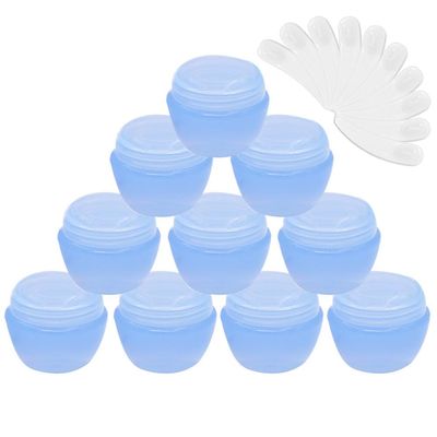 10Packs 50G/50ML Frosted Container Jars with Inner Liner for Scrubs, Oils, Salves, Creams, Lotions, Makeup Cosmetics with Mini Spatulas (blue)