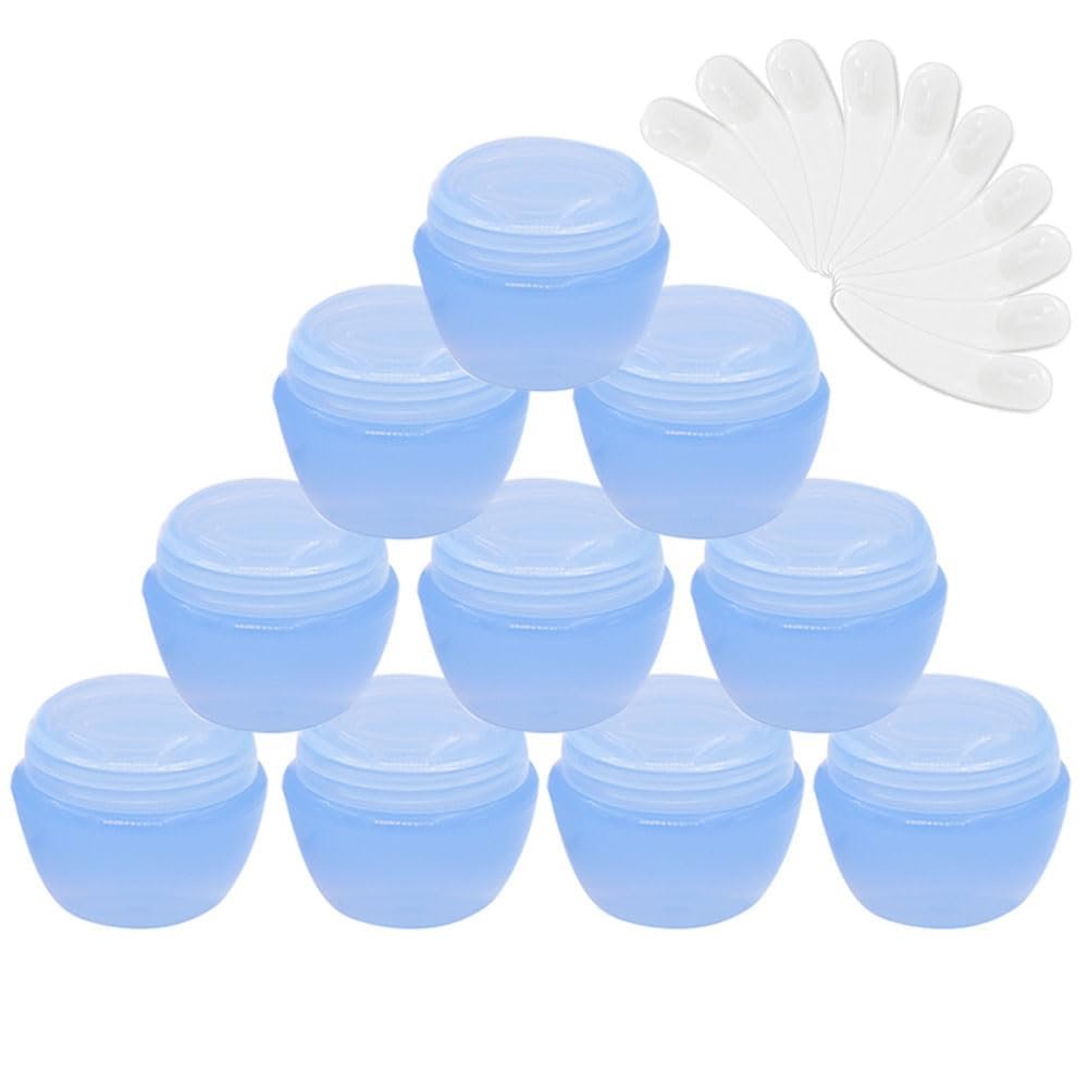 10Packs 50G/50ML Frosted Container Jars with Inner Liner for Scrubs, Oils, Salves, Creams, Lotions, Makeup Cosmetics with Mini Spatulas (blue)