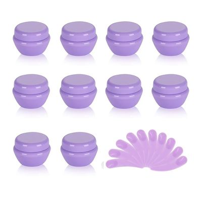 10Packs 10G/10ML Frosted Container Jars with Inner Liner for Scrubs, Oils, Salves, Creams, Lotions, Makeup Cosmetics with Mini Spatulas (purple)