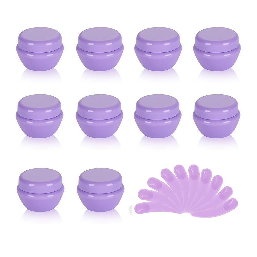 10Packs 10G/10ML Frosted Container Jars with Inner Liner for Scrubs, Oils, Salves, Creams, Lotions, Makeup Cosmetics with Mini Spatulas (purple)