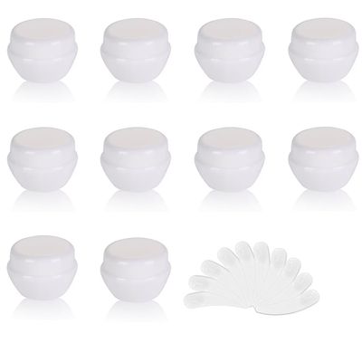 10Packs 10G/10ML Frosted Container Jars with Inner Liner for Scrubs, Oils, Salves, Creams, Lotions, Makeup Cosmetics with Mini Spatulas (white)