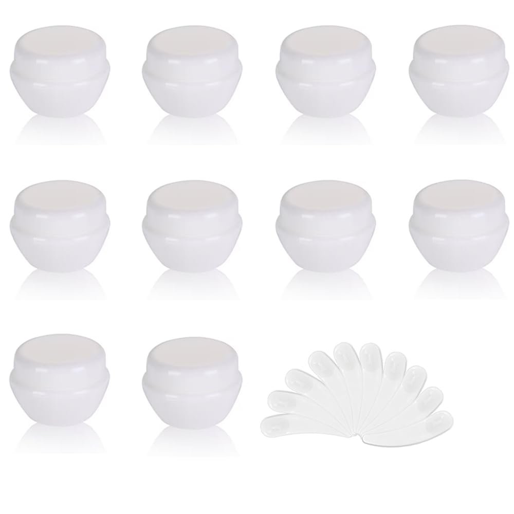 10Packs 10G/10ML Frosted Container Jars with Inner Liner for Scrubs, Oils, Salves, Creams, Lotions, Makeup Cosmetics with Mini Spatulas (white)