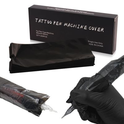 Large Tattoo Machine Covers - Narkysus 200Pcs Tattoo Pen Covers Disposable Black Pen Bags 2.5 x 7.1in Machine Sleeves for Tattoo Supplies