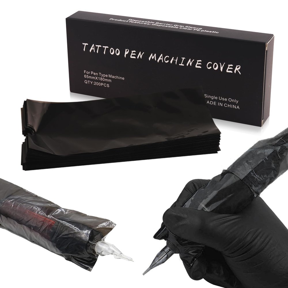 Large Tattoo Machine Covers - Narkysus 200Pcs Tattoo Pen Covers Disposable Black Pen Bags 2.5 x 7.1in Machine Sleeves for Tattoo Supplies