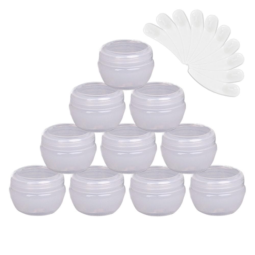 10Packs 30G/30ML Frosted Container Jars with Inner Liner for Scrubs, Oils, Salves, Creams, Lotions, Makeup Cosmetics with Mini Spatulas (transparent)