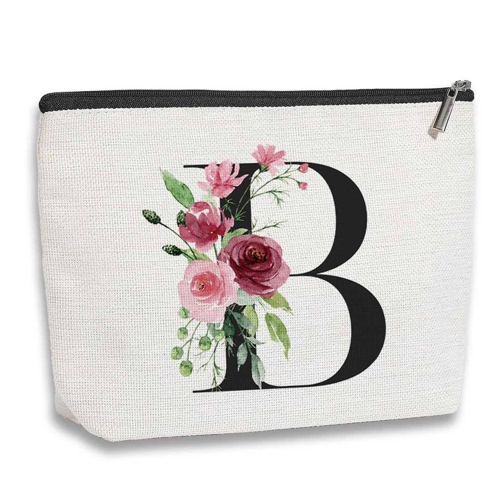 Initial Makeup Bag, Personalized Gifts for Women, Bridesmaid Gifts, Birthday Gifts for Women Mom, Gifts for Best Friend, Bride Bridesmaid Cosmetic bag (Letter B)