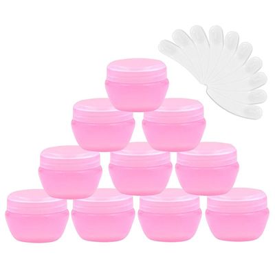 10Packs 30G/30ML Frosted Container Jars with Inner Liner for Scrubs, Oils, Salves, Creams, Lotions, Makeup Cosmetics with Mini Spatulas (pink)