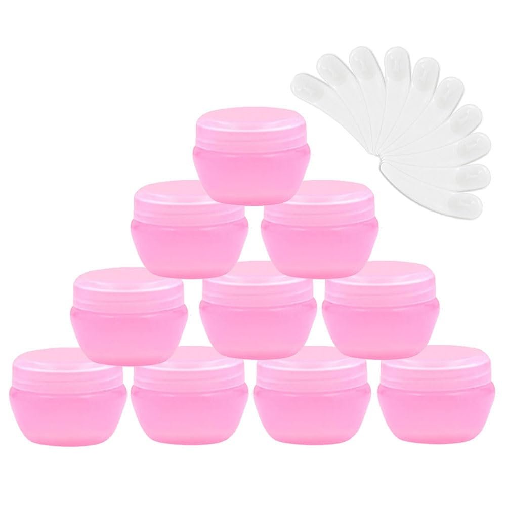 10Packs 30G/30ML Frosted Container Jars with Inner Liner for Scrubs, Oils, Salves, Creams, Lotions, Makeup Cosmetics with Mini Spatulas (pink)