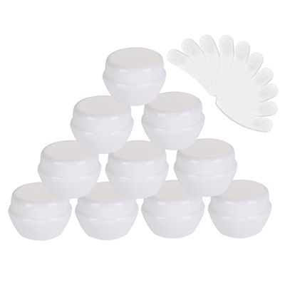10Packs 20G/20ML Frosted Container Jars with Inner Liner for Scrubs, Oils, Salves, Creams, Lotions, Makeup Cosmetics with Mini Spatulas (white)
