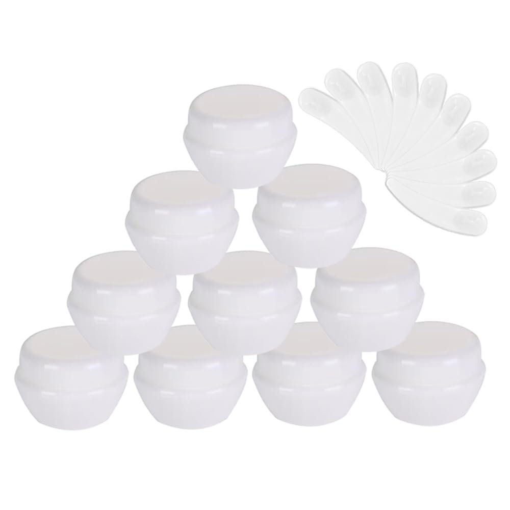 10Packs 20G/20ML Frosted Container Jars with Inner Liner for Scrubs, Oils, Salves, Creams, Lotions, Makeup Cosmetics with Mini Spatulas (white)