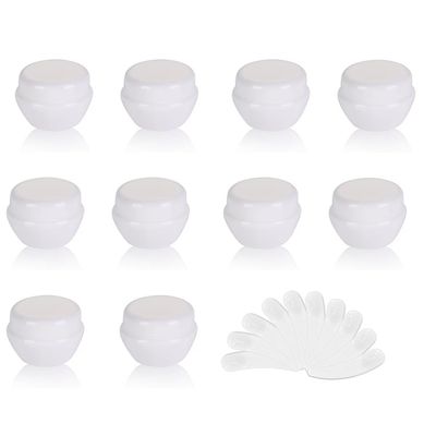 10Packs 5G/5ML Frosted Container Jars with Inner Liner for Scrubs, Oils, Salves, Creams, Lotions, Makeup Cosmetics with Mini Spatulas (white)