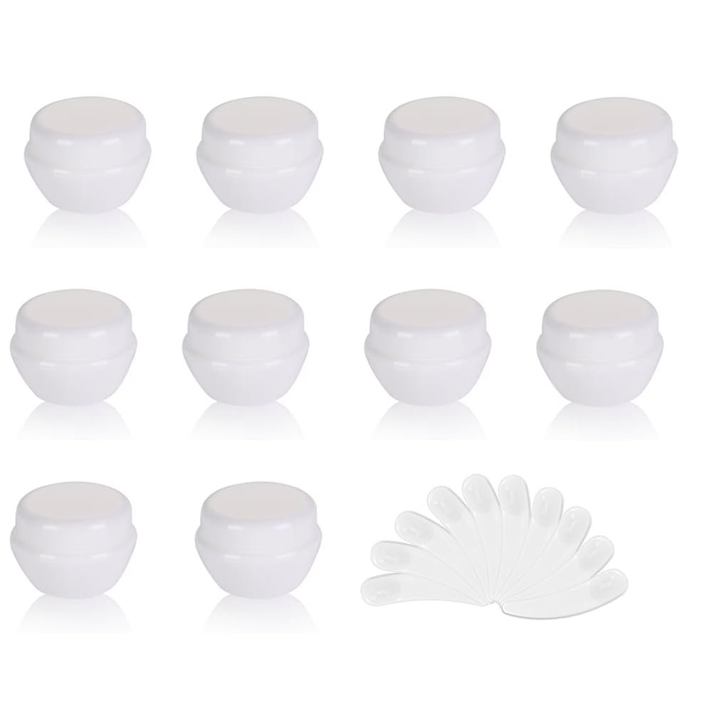 10Packs 5G/5ML Frosted Container Jars with Inner Liner for Scrubs, Oils, Salves, Creams, Lotions, Makeup Cosmetics with Mini Spatulas (white)