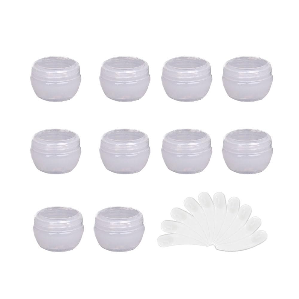 10Packs 5G/5ML Frosted Container Jars with Inner Liner for Scrubs, Oils, Salves, Creams, Lotions, Makeup Cosmetics with Mini Spatulas (transparent)