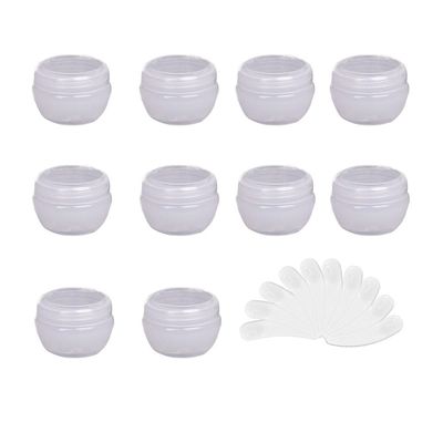 10Packs 10G/10ML Frosted Container Jars with Inner Liner for Scrubs, Oils, Salves, Creams, Lotions, Makeup Cosmetics with Mini Spatulas (transparent)