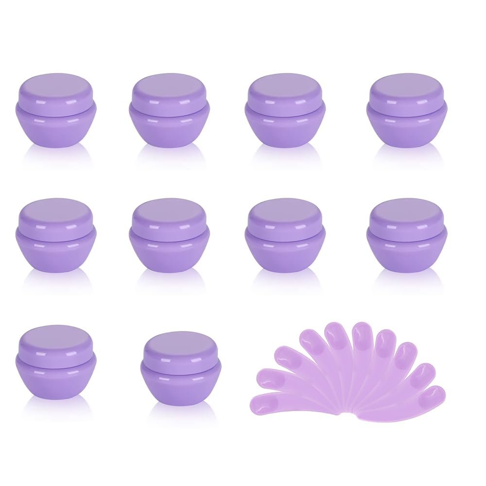 10Packs 5G/5ML Frosted Container Jars with Inner Liner for Scrubs, Oils, Salves, Creams, Lotions, Makeup Cosmetics with Mini Spatulas (purple)