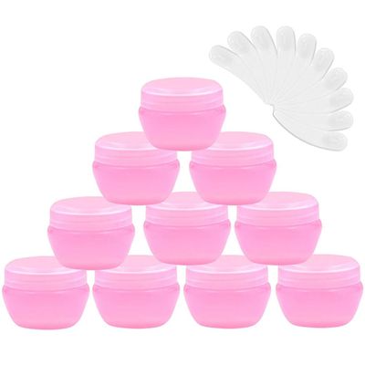 10Packs 50G/50ML Frosted Container Jars with Inner Liner for Scrubs, Oils, Salves, Creams, Lotions, Makeup Cosmetics with Mini Spatulas (pink)