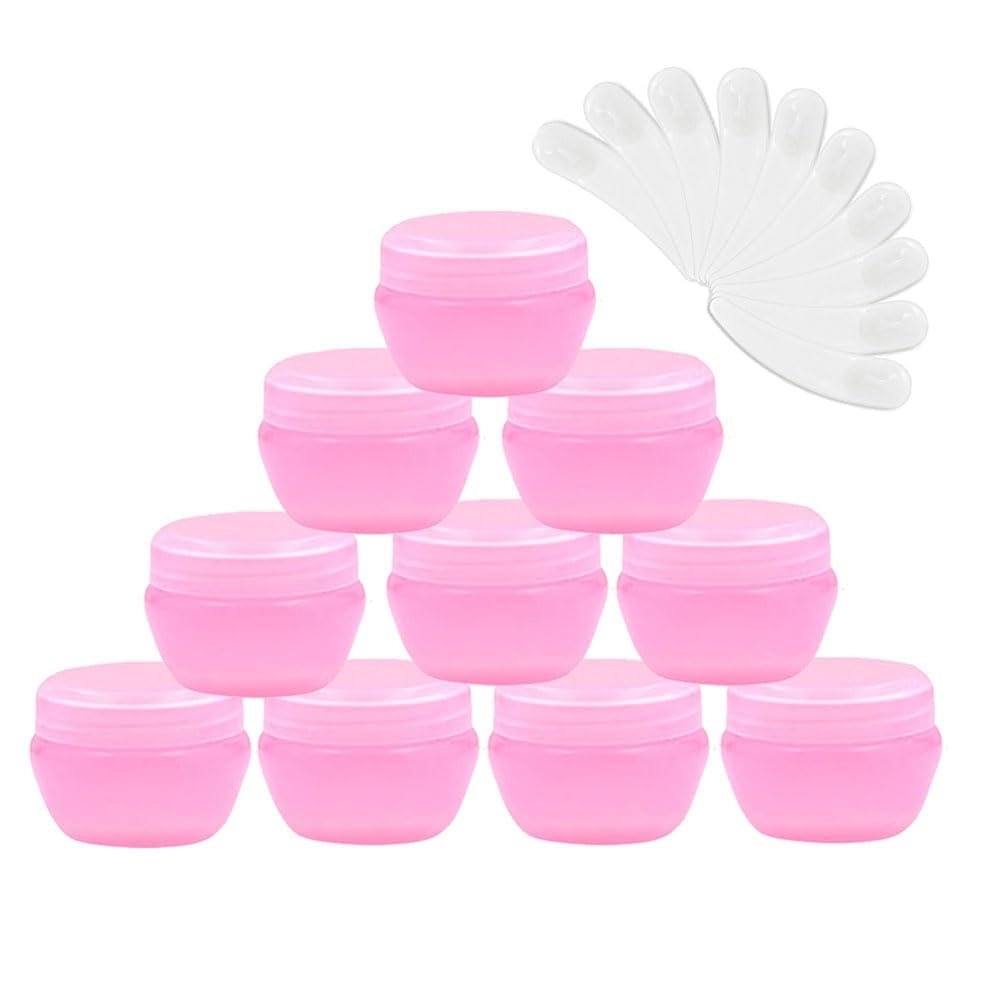 10Packs 20G/20ML Frosted Container Jars with Inner Liner for Scrubs, Oils, Salves, Creams, Lotions, Makeup Cosmetics with Mini Spatulas (Pinkish)