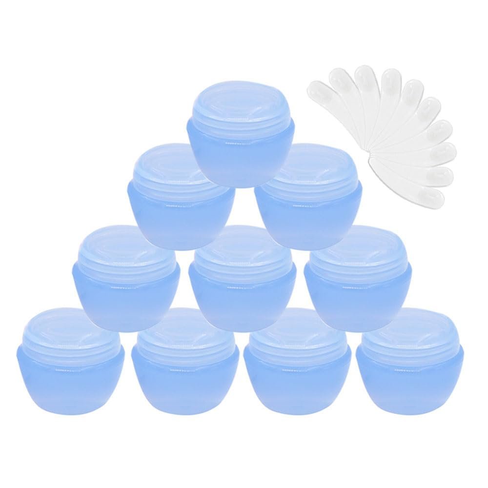 10Packs 20G/20ML Frosted Container Jars with Inner Liner for Scrubs, Oils, Salves, Creams, Lotions, Makeup Cosmetics with Mini Spatulas (blue)