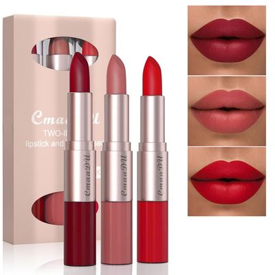 Adurello 2-In-1 Matte Lipstick and Lip Gloss 3Pcs Set Kit Waterproof Long Wear Matte Red Lipstick with Lip Tint Set, Matte Finish (B(10,11,12))